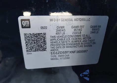 2022 Chevrolet Malibu Fwd Lt z USA, uszkodzony, nr VIN 1G1ZD5STXNF165597